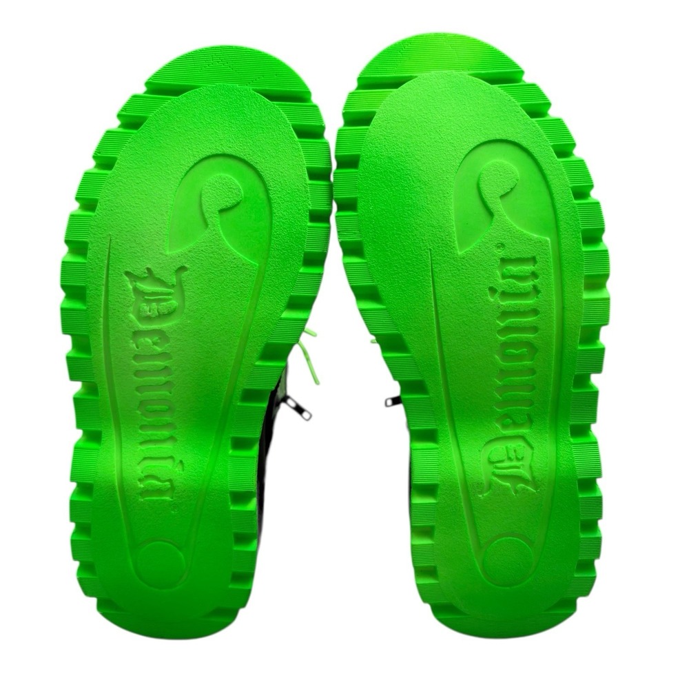 Demonia Slacker 52 Platform Combat Boots Womens Size 9 Black Neon Green Patent - Picture 7 of 9